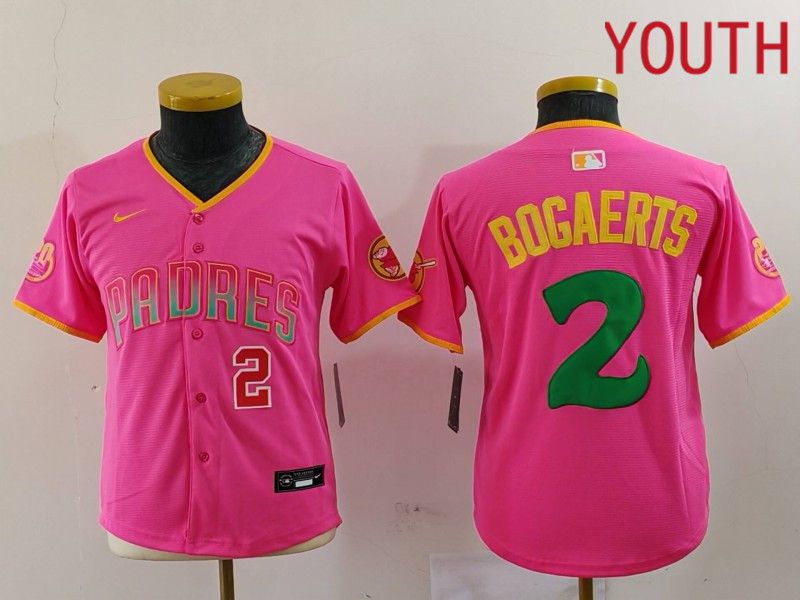 Youth San Diego Padres #2 Bogaerts Pink Joint Name 2024 Nike MLB Jersey style 3->youth mlb jersey->Youth Jersey